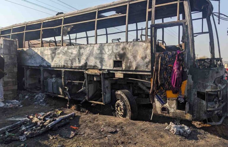 PUBLIC SERVICE BUS GUTTED BY FIRE IN KABANGWE